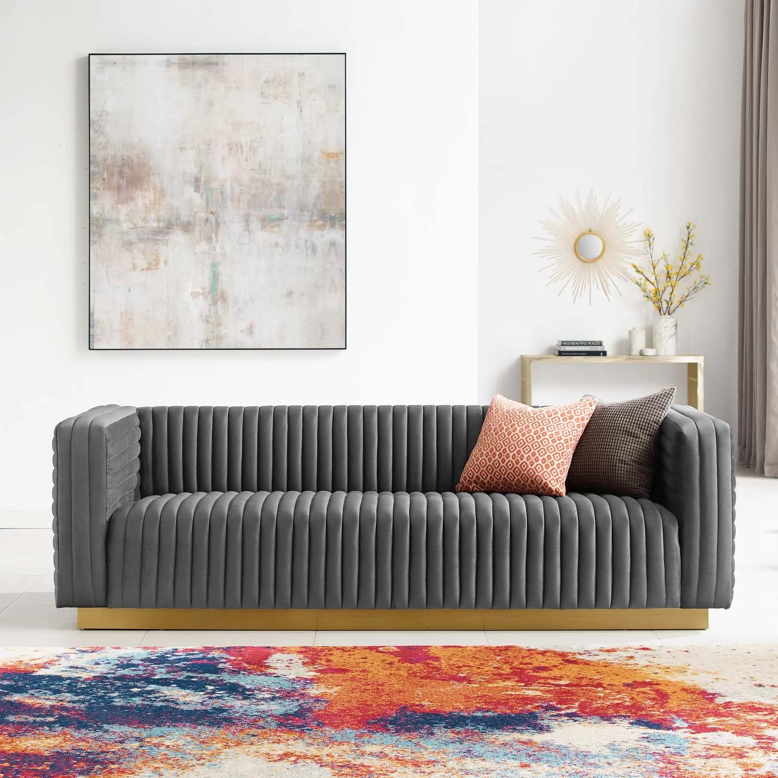Modway Charisma Channel Tufted Performance Velvet Living Room Sofa in Charcoal | Walmart (US)
