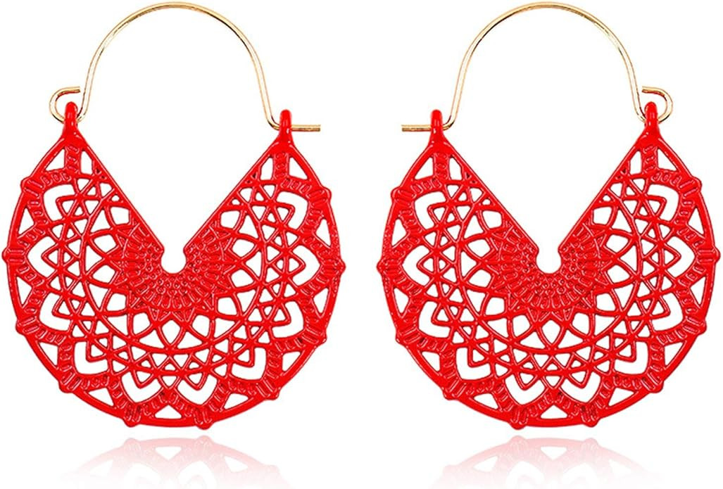5 Pairs Set Pattern Drop Dangle Hoop Earrings for Women Colorful Cute Earrings Lightweight Mandal... | Amazon (US)