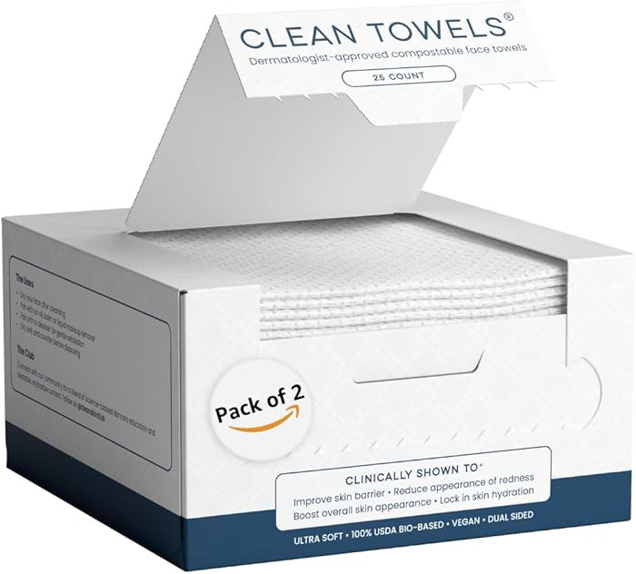 Clean Skin Club Clean Towels®, 100% USDA Biobased Face Towel, Disposable Face Towelette, Eczema ... | Amazon (US)