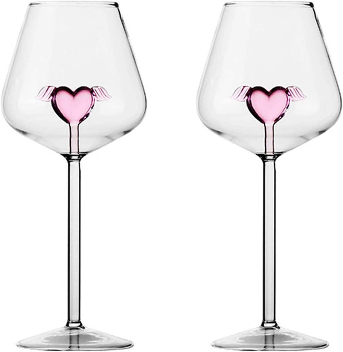 17oz Crystal Red Wine Glasses set of 2 Romantic Heart Shaped Wine Glasses Creative Cocktail Drink... | Amazon (US)