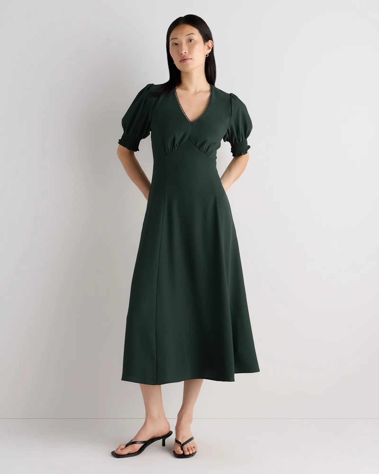 Matte Crepe Puff Sleeve Midi Dress | Quince
