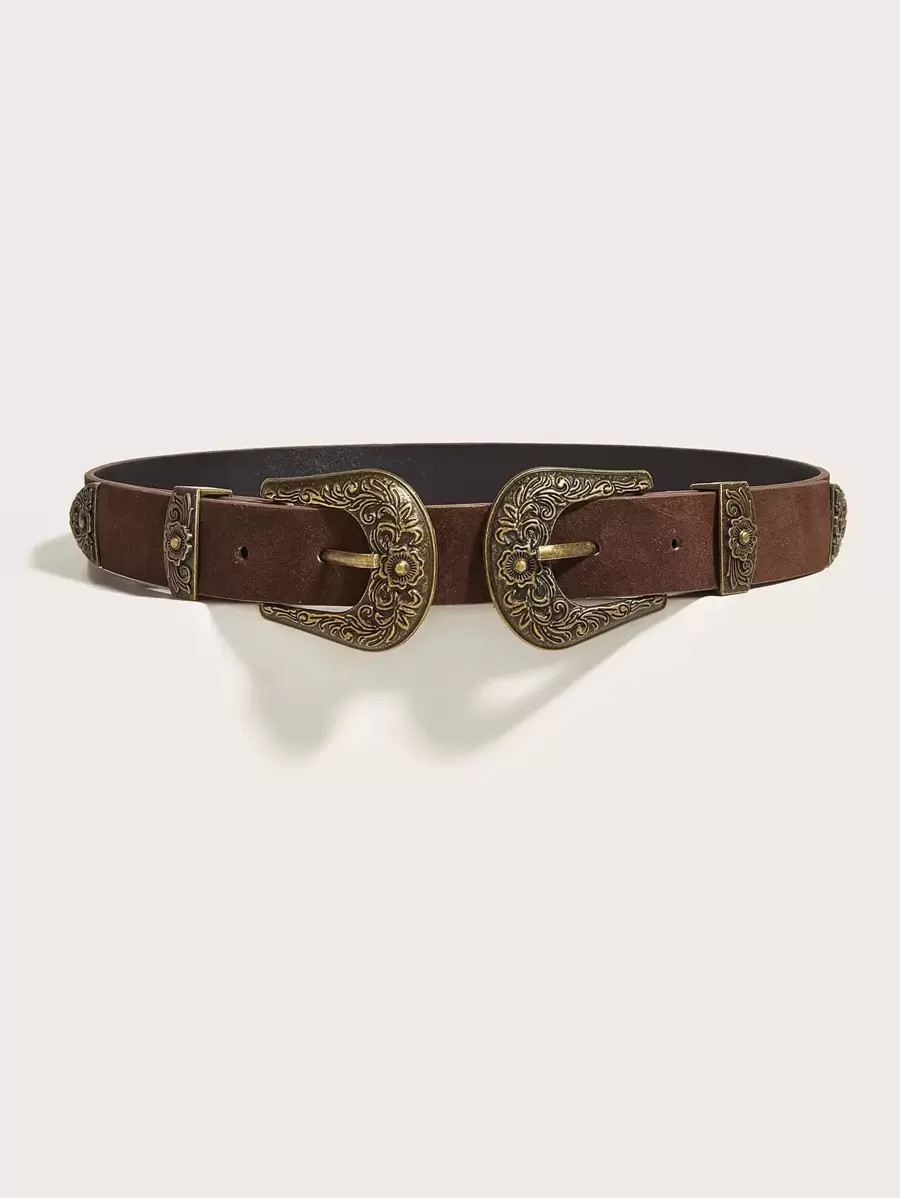 Boho Western Scroll Engraved Metal Buckle Belt Dress Belt | SHEIN