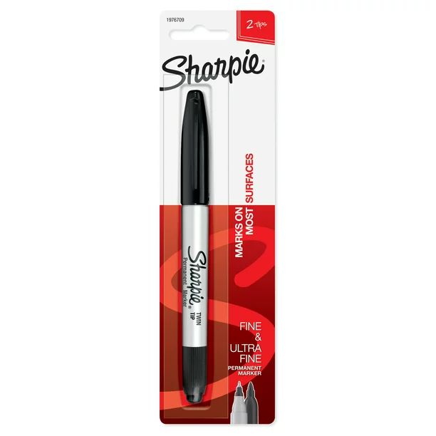 Sharpie Twin Tip Black Permanent Marker, Fine and Ultra Fine Tips, 1 Each | Walmart (US)