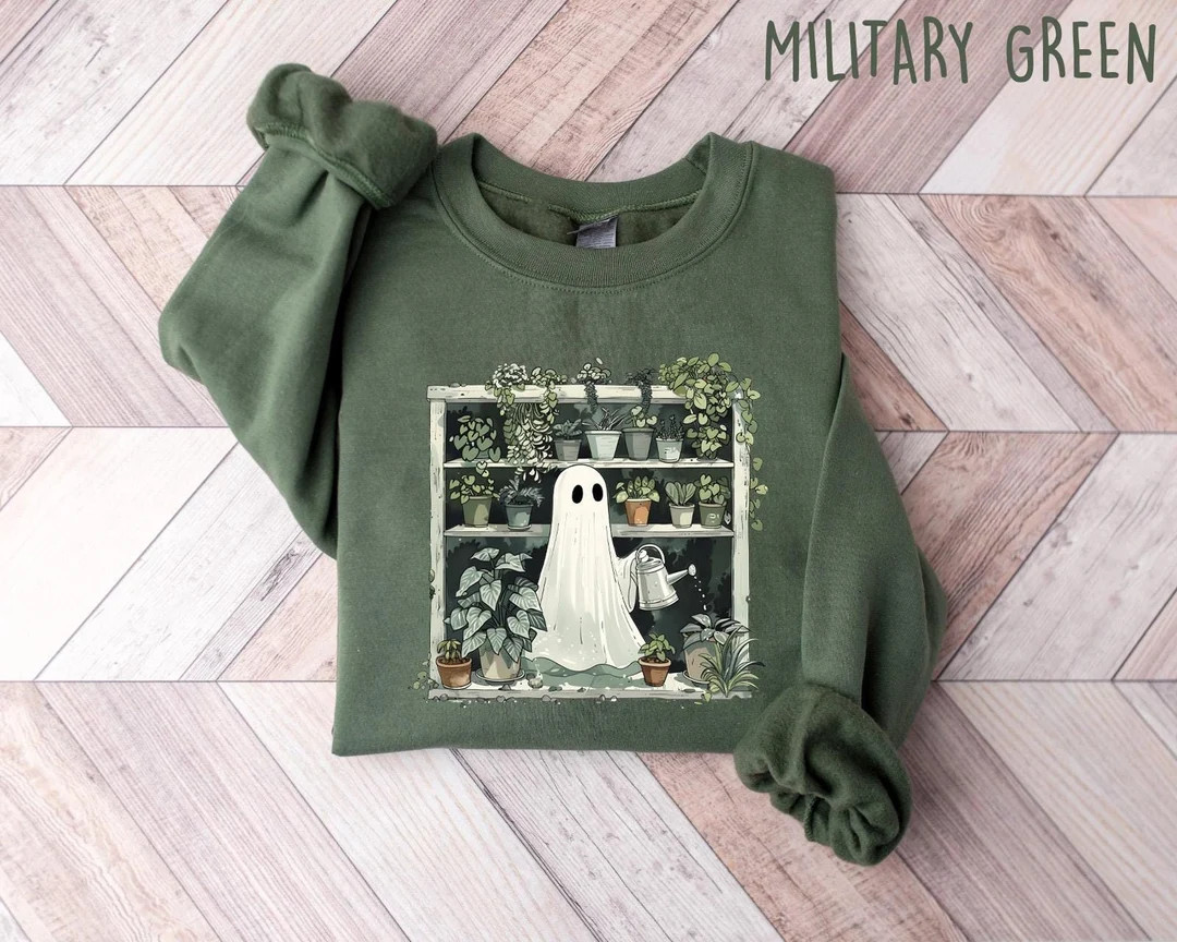 Funny Plant Ghost Sweatshirt, Halloween Plant Lady Shirt, Plant Lover Gift, Ghost Crewneck Sweats... | Etsy (US)