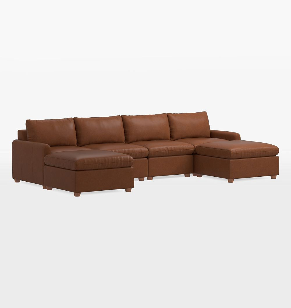 Roswell Leather 6-Piece Double Ottoman Sectional Sofa, Classic - Dulaney Mahogany | Rejuvenation
