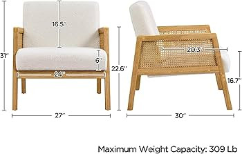 Yaheetech Boucle Fabric Accent Chair, Vintage Rattan Vanity Chair with Wood Armrest and Legs for ... | Amazon (US)