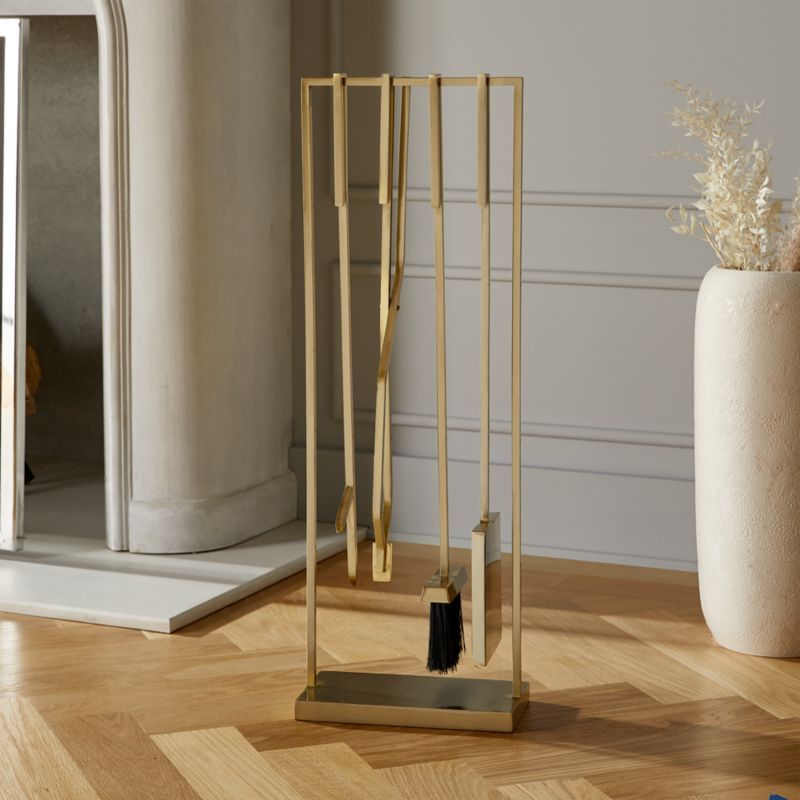 4-Piece Bend Gold Standing Fireplace Tool SetCB2 Exclusive Purchase now and we'll ship when it's ... | CB2