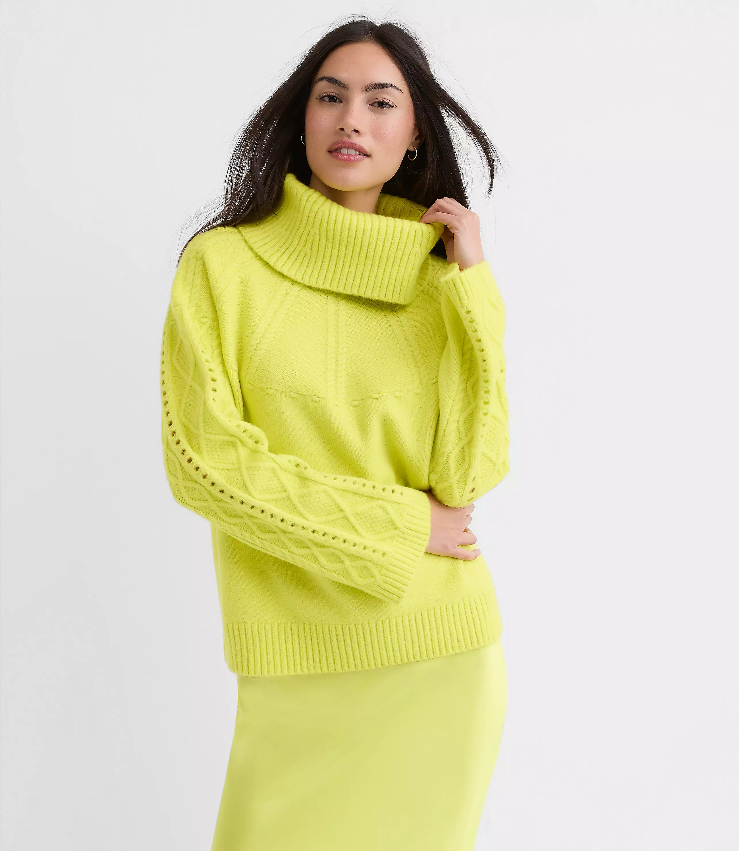 Pointelle Turtleneck Cable Sweater | LOFT
