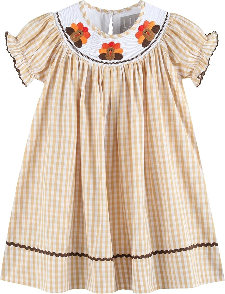 Lil cactus Baby and Girls Smocked Pumpkin Thanksgiving Bishop Dress | Amazon (US)