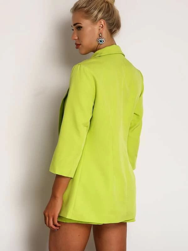Joyfunear Neon Green Single Button Blazer & Ring Detail Short Set | SHEIN