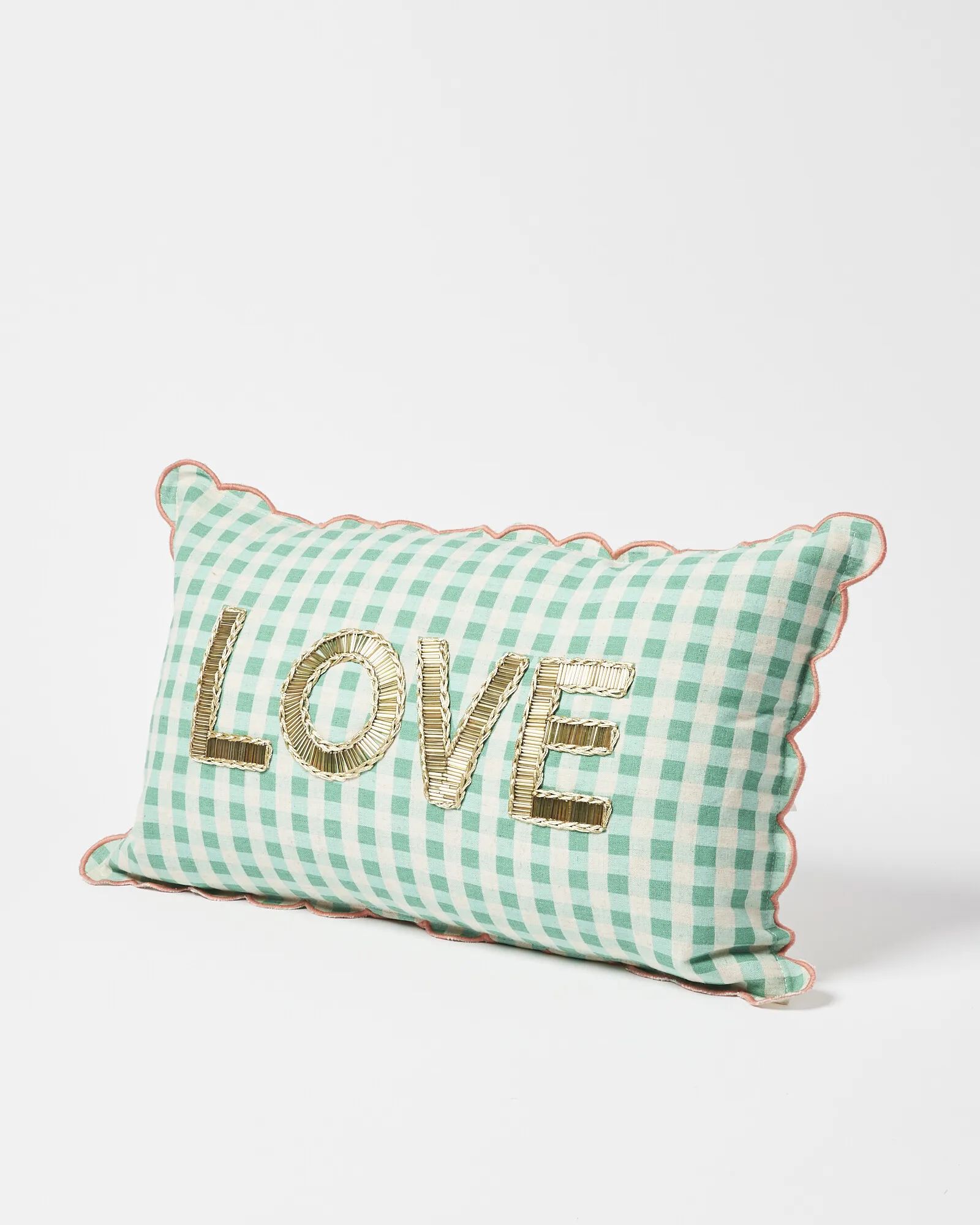 Love Beaded Green Gingham Cushion Cover | Oliver Bonas | Oliver Bonas (Global)