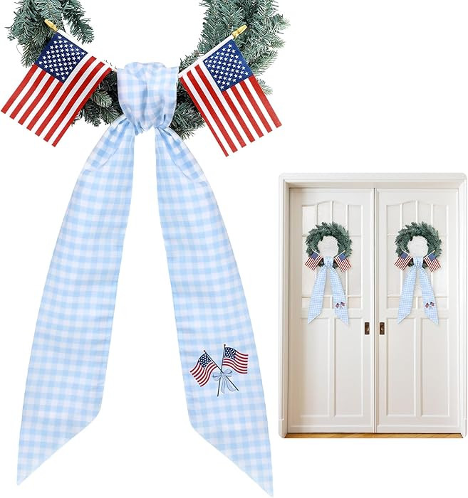 Hahafelt 2 Set of Patriotic Wreath Sashes with American Flags for Front Door, 56 x 4.5 Inch Blue ... | Amazon (US)