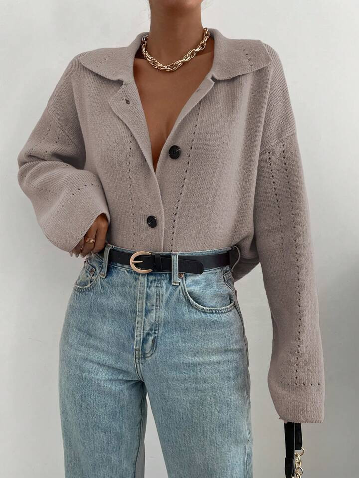 SHEIN Essnce Drop Shoulder Button Front Cardigan | SHEIN