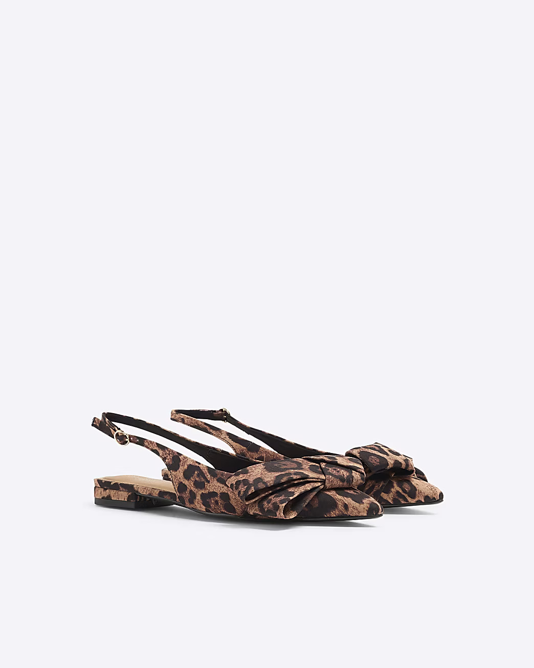 Brown Leopard Bow Point Slingback Flats | River Island UK & IE