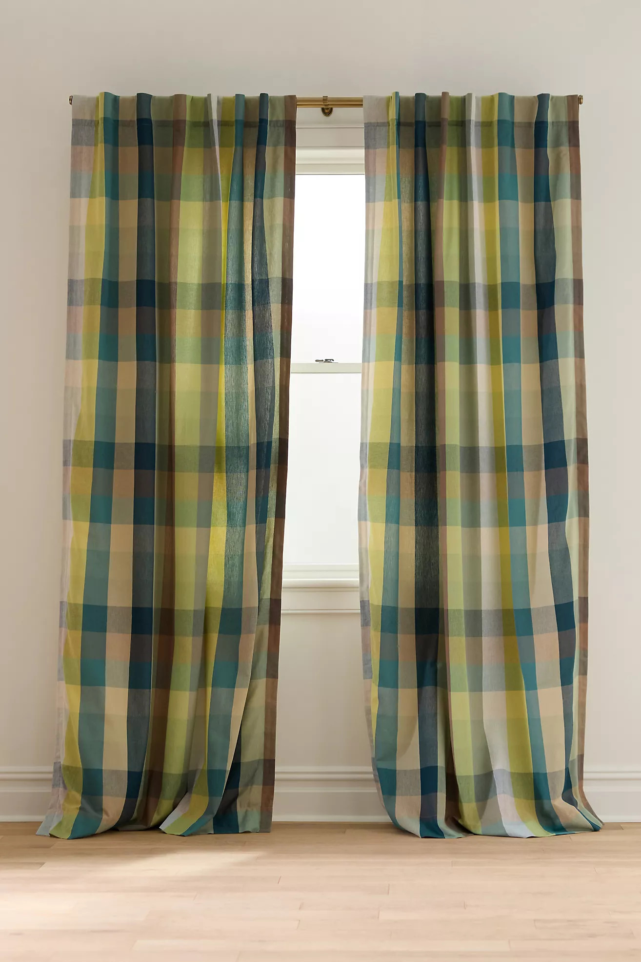 Woven Semi-Sheer Cotton Plaid Curtain | Anthropologie (US)
