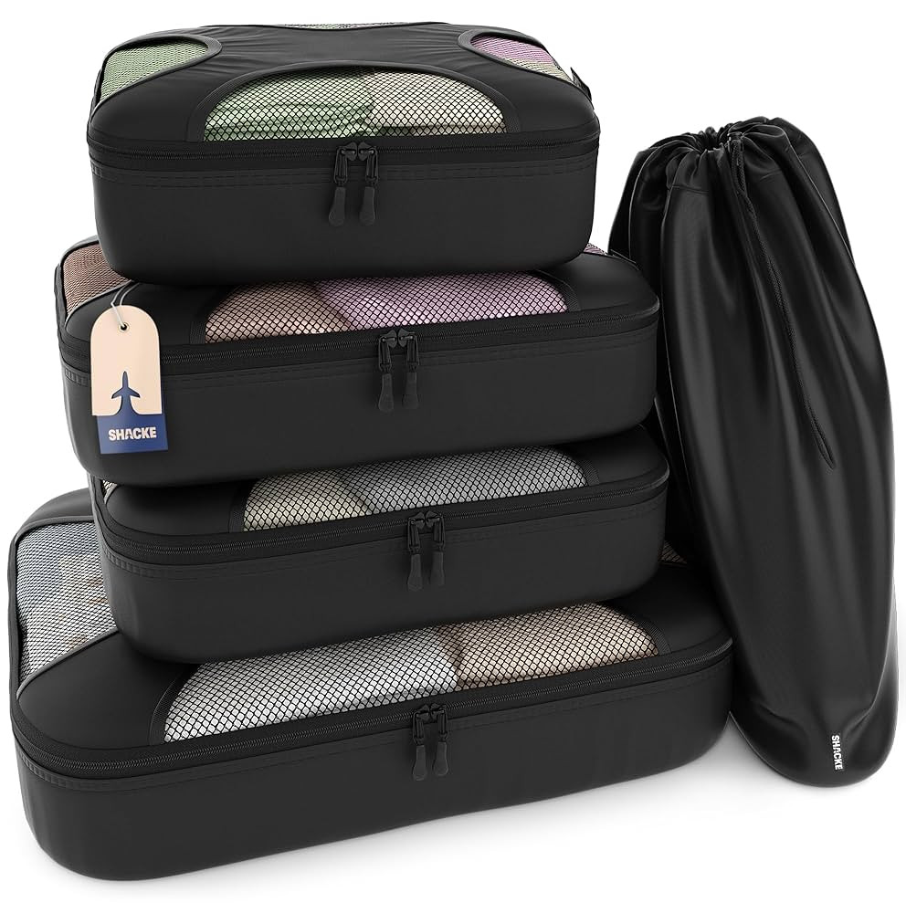 Shacke Premium 5 Packing Cubes Set - Lightweight Mesh Travel Luggage Organizers with Laundry Bag,... | Amazon (US)