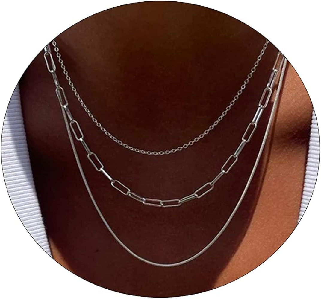 CAROVO Dainty Gold Necklace for Women 14K Plated Layered Chain Necklaces Trible Layering Paper Cl... | Amazon (US)