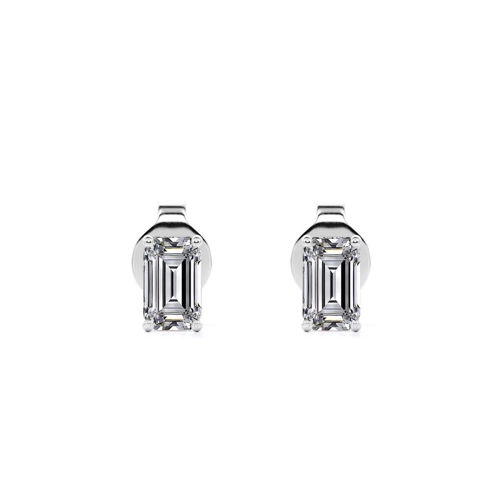 0.38 Carat Emerald Cut Diamond - Minimalist Solitaire Stud Earrings - 18K White Gold Plating Over... | Walmart (US)