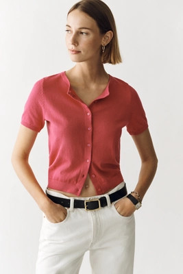 The Juliet Cotton Cashmere Short-Sleeve Crew-Neck Cardigan Sweater | Anthropologie (US)
