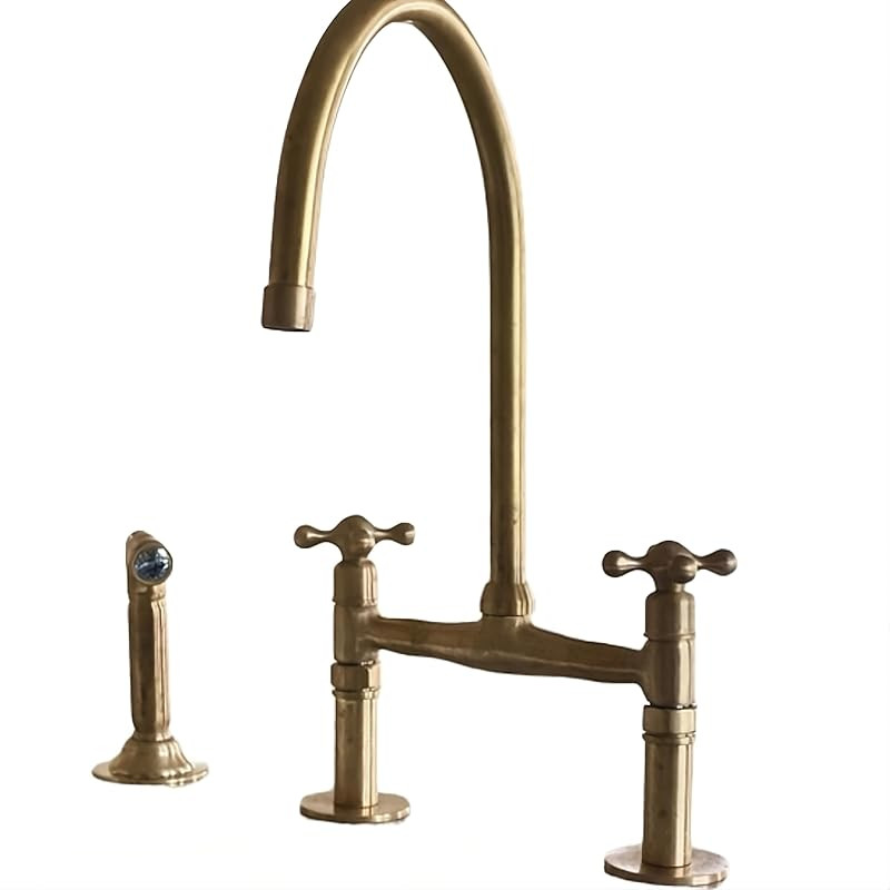 Unlacquered Brass Kitchen Faucet - Kitchen Bridge Faucet with Side Sprayer - Vintage Kitchen Sink... | Amazon (US)