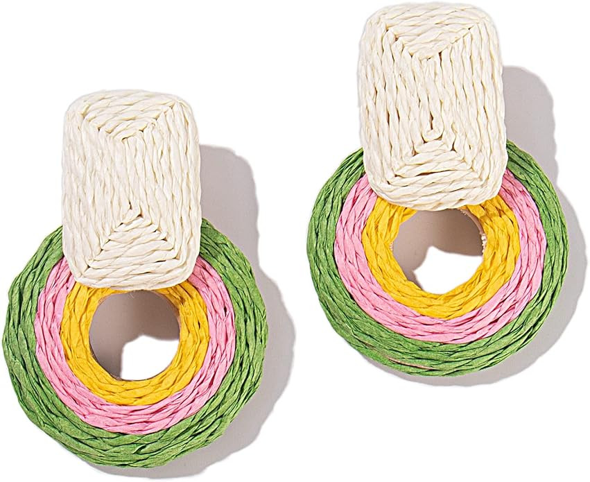 Statement Raffia Earrings Cute Boho Earrings Rattan Dangle Earrings Handmade Straw Wrap Earrings ... | Amazon (US)
