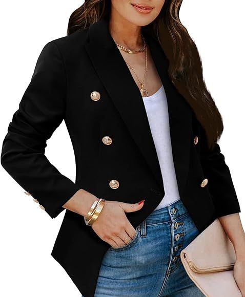CRAZY GRID Womens Casual Blazer Jacket Gold Button Long Sleeve Work 0ffice Blazer Lapel Open Fron... | Amazon (US)
