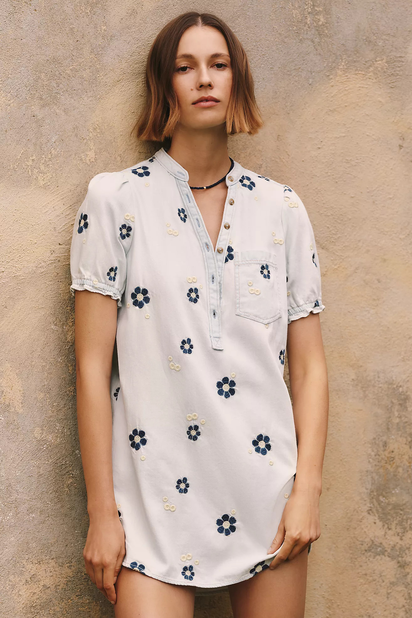 The Aly Embroidered Puff-Sleeve Mini Dress by Pilcro | Anthropologie (US)