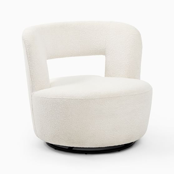 Millie Swivel Chair, Poly, Chunky Boucle, White, Concealed Supports | West Elm (US)