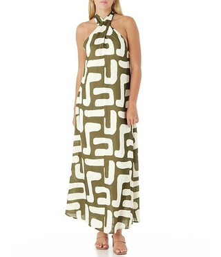 CROSBY by Mollie Burch Cleo Abstract Print Tie Halter Linen Blend Maxi Dress | Dillard's | Dillard's