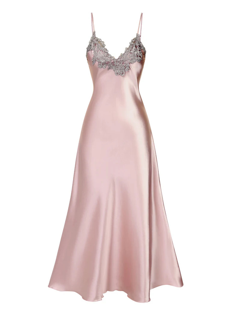 1930s Embroidered Faux Satin Strap Nightgown | Retro Stage