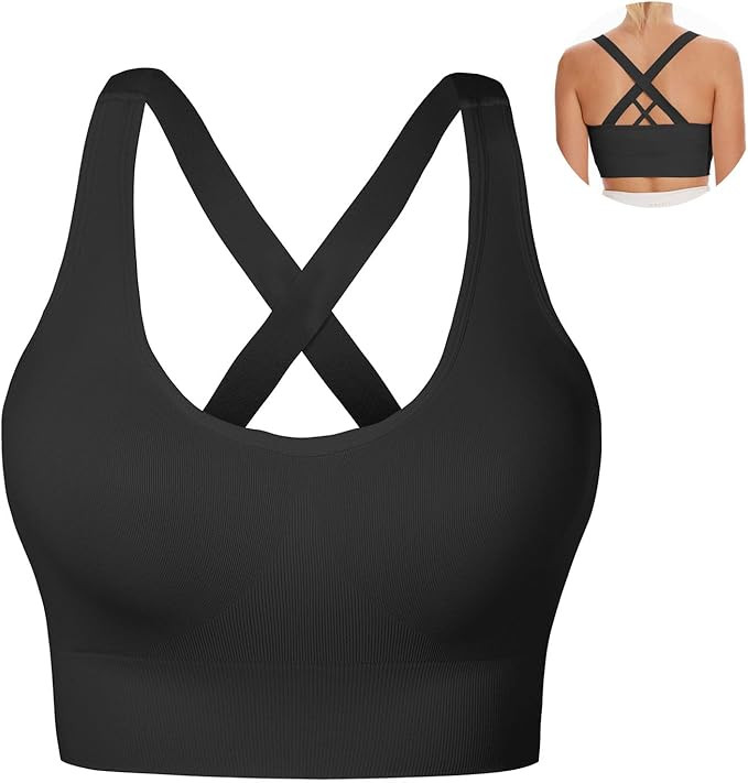 Sports Bra for Women Unpadded Medium Support Criss Cross Back Strappy Workout Bra High Impact Gym... | Amazon (US)