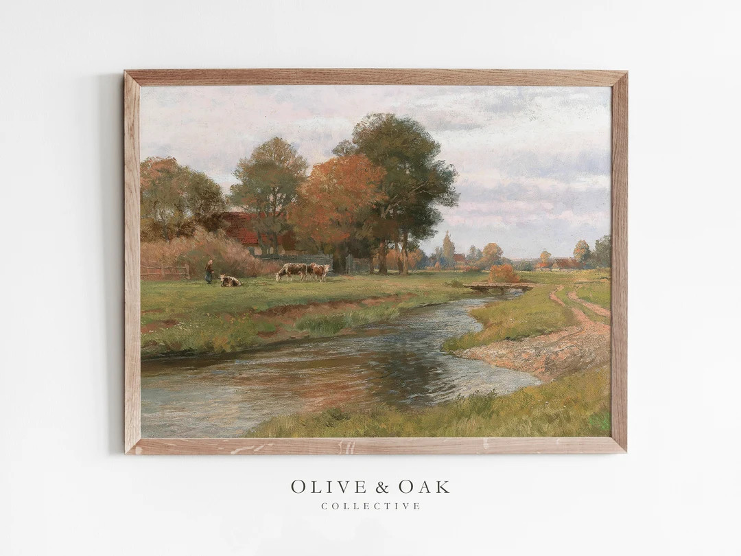 Vintage Farmhouse Landscape Print / Autumn Country Wall Decor - Etsy | Etsy (US)