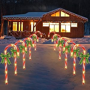 Candy Cane Lights Christmas Decorations, 15.7 Inches 10 Sets 39.4 Feet and 8 Modes Pathway Marker... | Amazon (US)