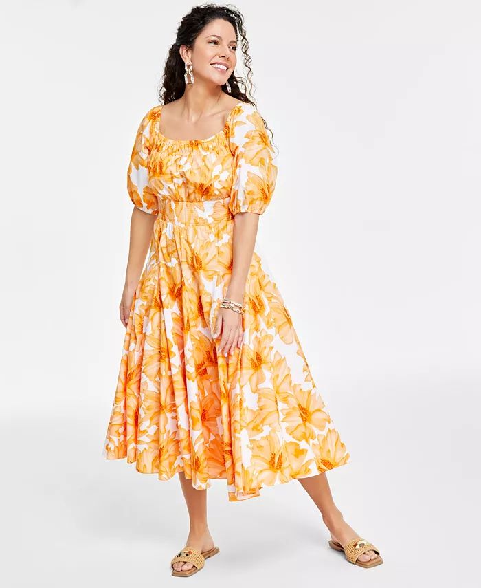 Women's Floral-Print Cotton Midi Dress, Created for Macy's | Macy's