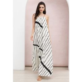Painterly Stripe Beaded Tie-Back Halter Maxi Dress for Sunset Dinners & Tropical Cruises | Chicwish