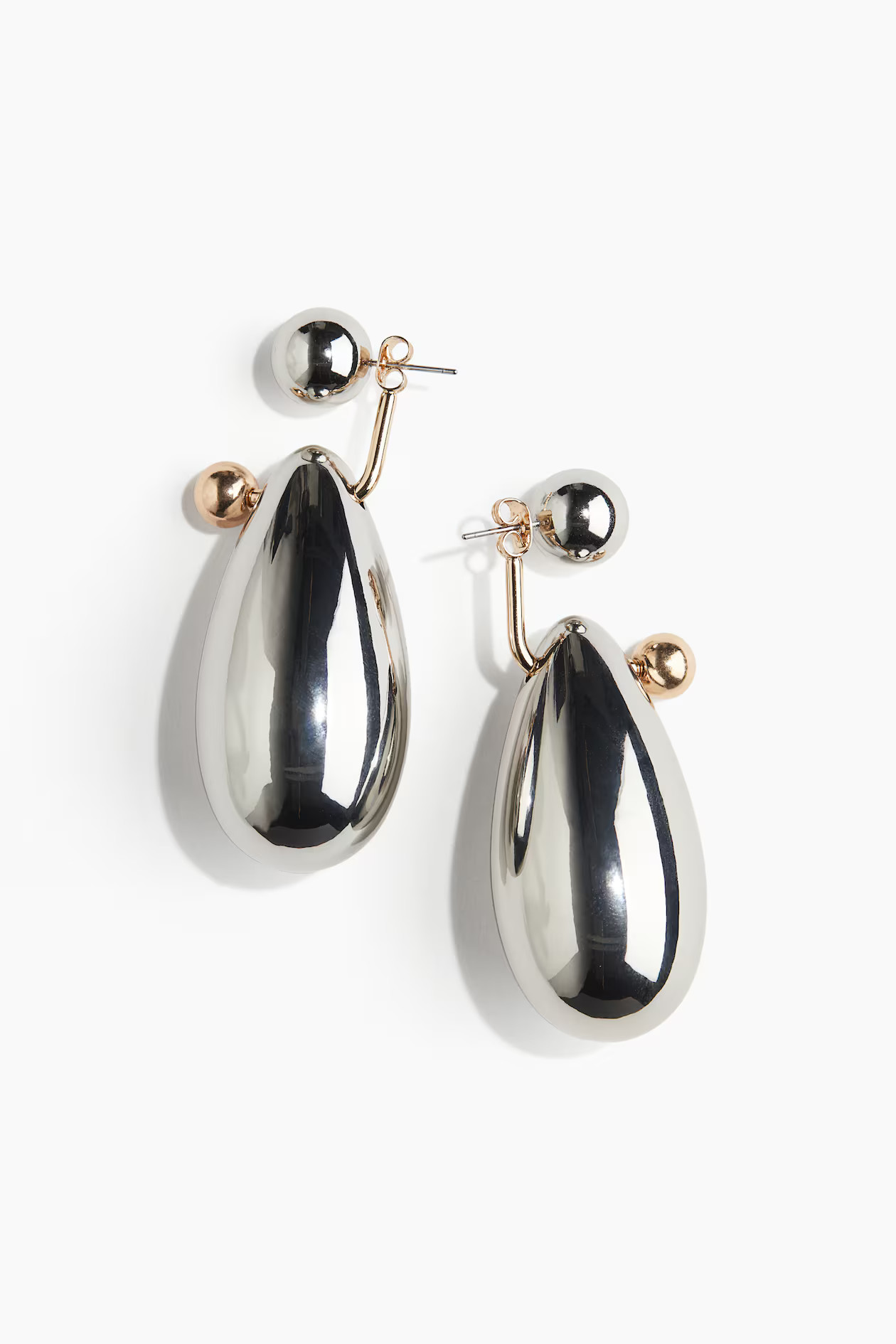 Front and back statement earrings - Silver-coloured - Ladies | H&M GB | H&M (UK, MY, IN, SG, PH, TW, HK)