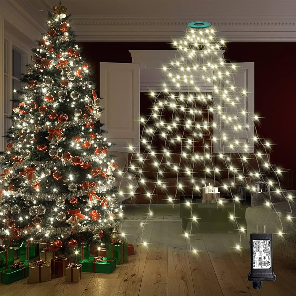 VIL Christmas Tree Lights with Ring, 8.2Ft 16 Line 448 LED Green Wire Fairy Starry String Lights ... | Amazon (US)