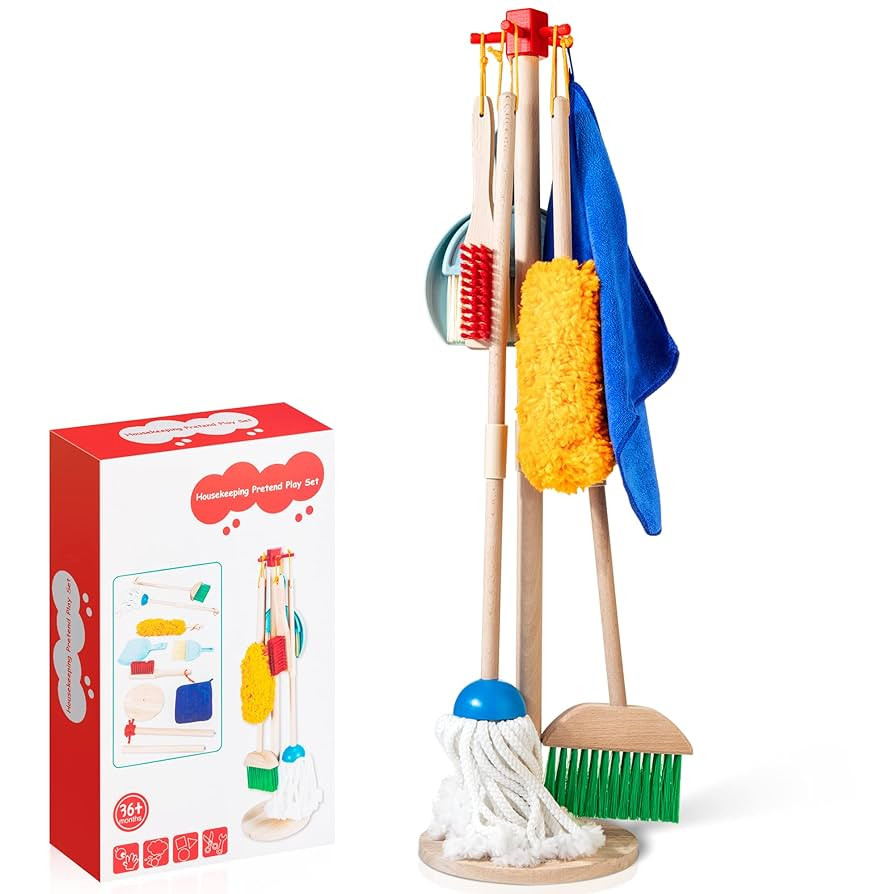 Wooden Kids Cleaning Set for Toddlers,8 Pieces Montessori Cleaning Toys with Kids Broom and Mop S... | Amazon (US)