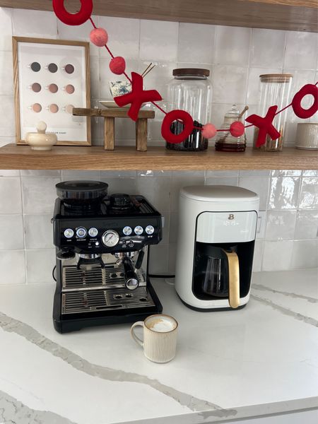 COFFEE BAR—— Machine to the left is our espresso machine. Makes incredible lattes, americanos, etc. To the right, is our basic coffee pot maker. Can be programmed and makes up to 14 cups! We love it. 

#LTKhome