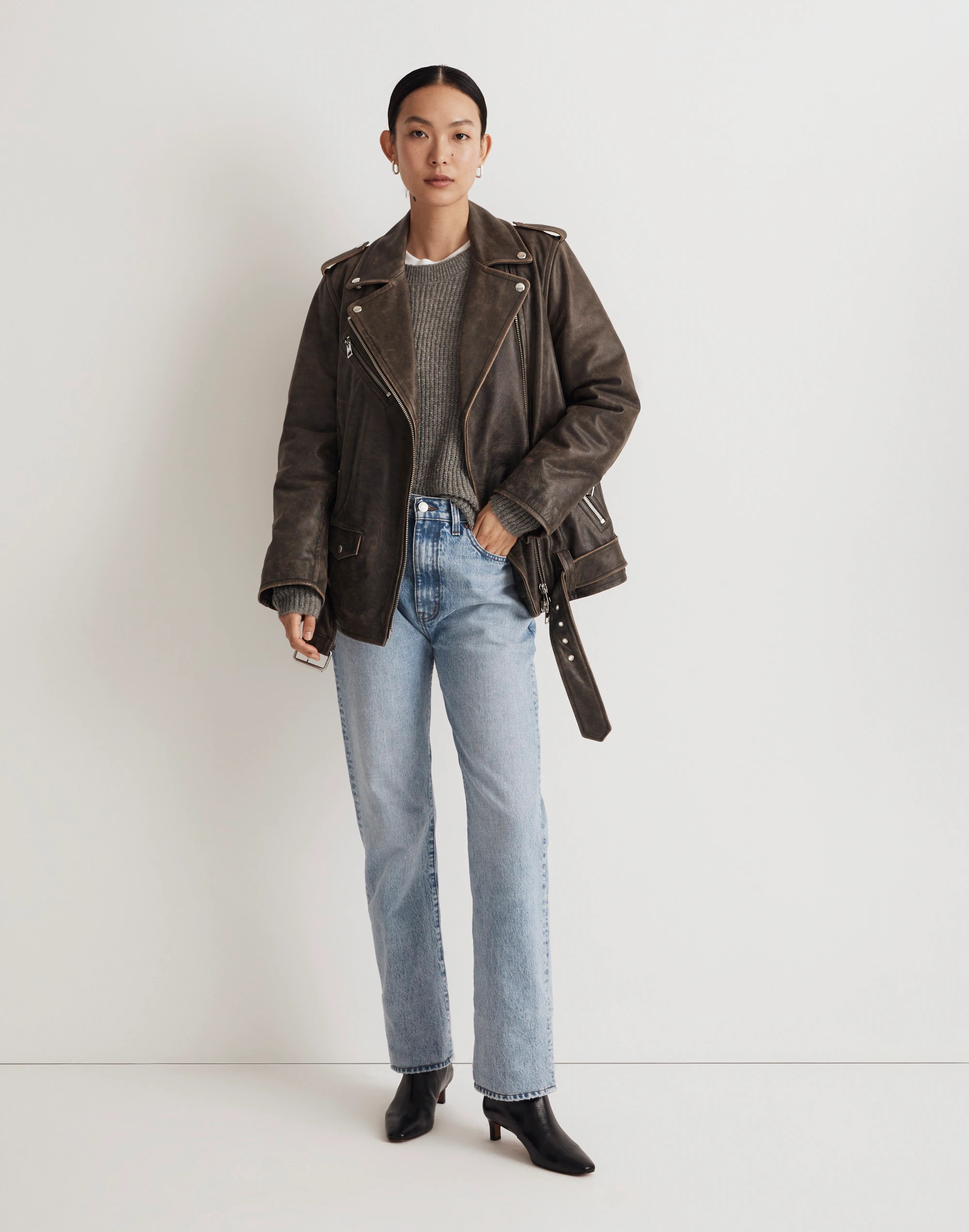 Distressed Leather Oversized Motorcycle Jacket | Madewell