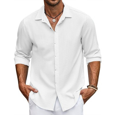 COOFANDY Men's Long Sleeve Casual Button Down Shirt for Men Summer Beach Wedding Shirt White XXXL | Target
