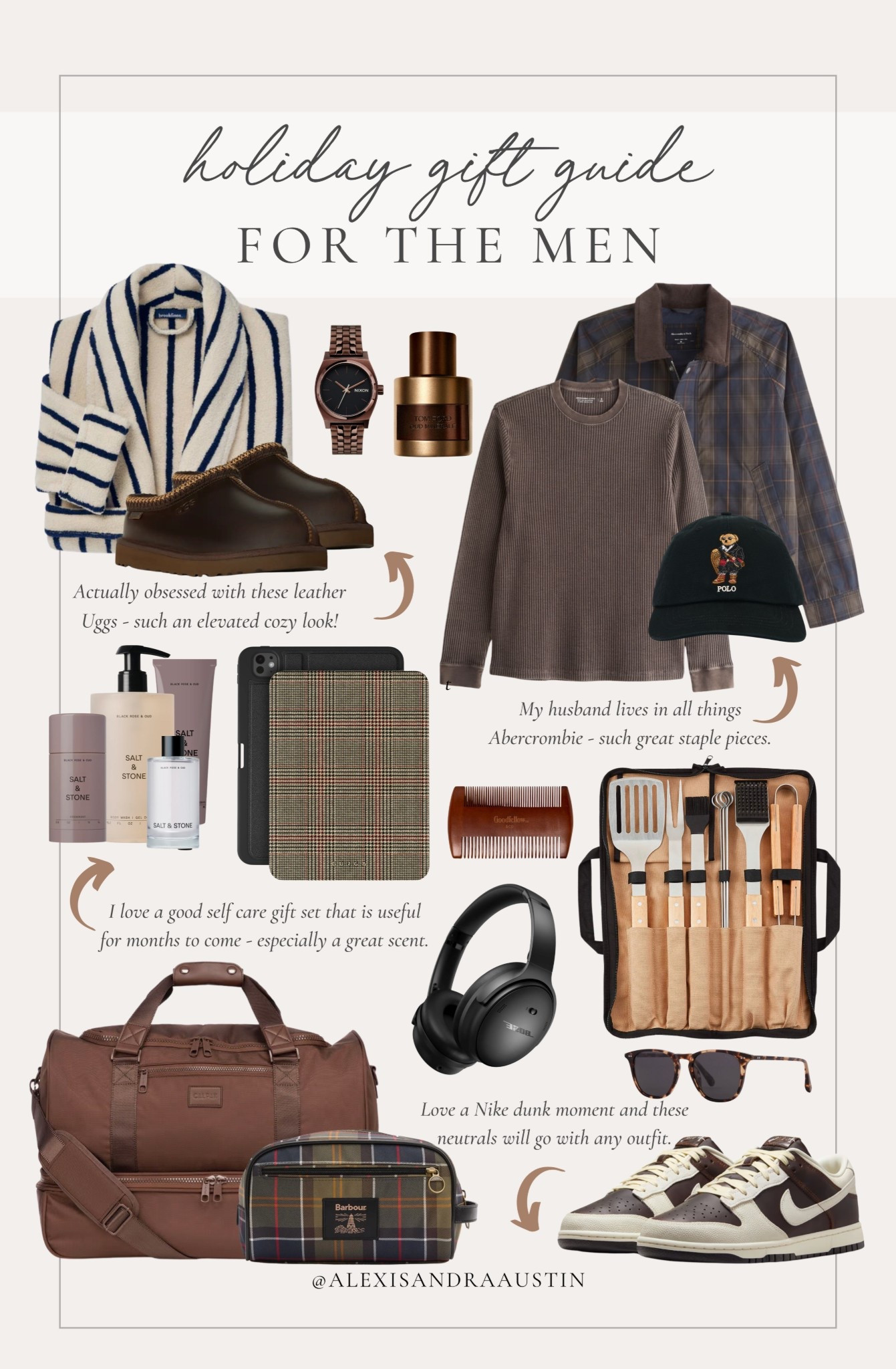 Holiday gift guide for the men! Loving these classy and stylish finds to incorporate into any gift.

Holiday gift guide, for the men, holiday inspo, gifts for men, cozy robe, men’s winter outfit, grilling kit, iPad cover, duffle bag, self care kit, headphones, sunglasses, shoe favorites, shave kit, beard comb, neutral watch, men’s accessories, Abercrombie, Ugg, Target gifting, Bose, Nike, shop the look!

#LTKStyleTip 

#LTKHoliday #LTKGiftGuide