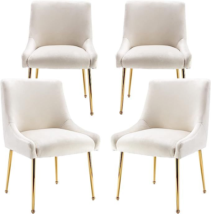 ZHENGHAO White Dining Chairs Set of 4, Modern Accent Kitchen Chairs with Gold Legs Velvet Upholst... | Amazon (US)