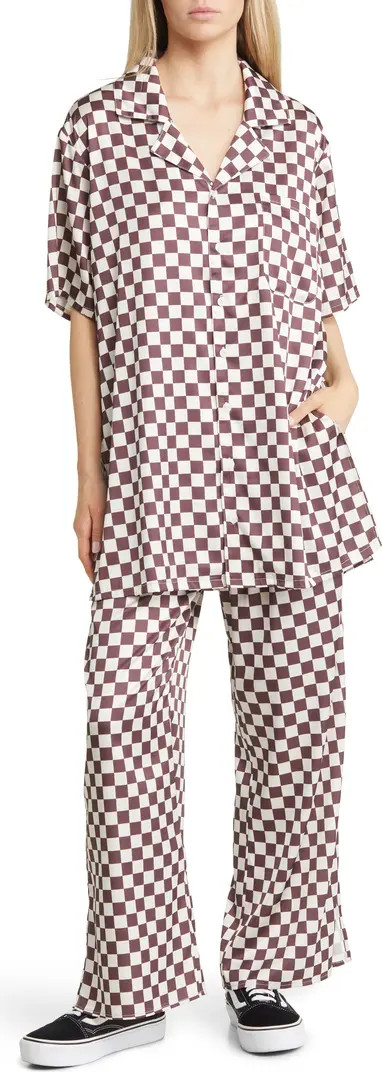 Dream So Big Oversize Button-Up Satin Shirt & High Waist Crop Pants Set | Nordstrom