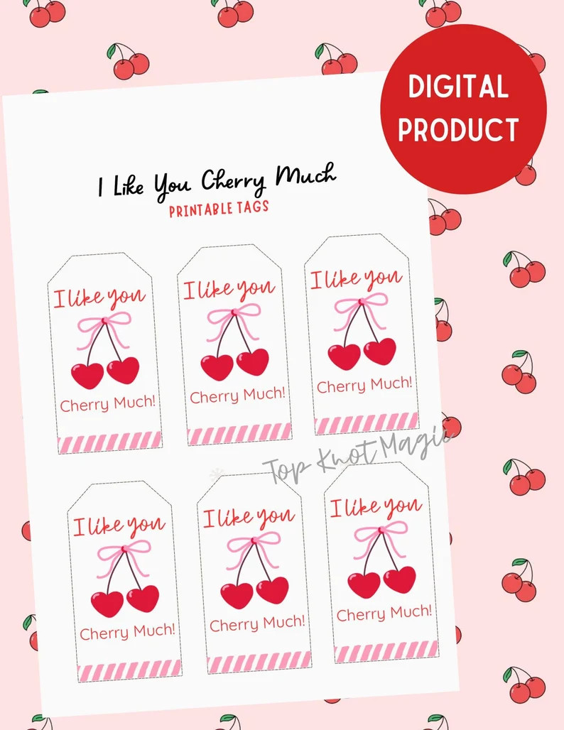Cherry Valentines Gift Tag Valentine, I Like You Cherry Much Tag Valentines Fruit Classroom,Insta... | Etsy (US)