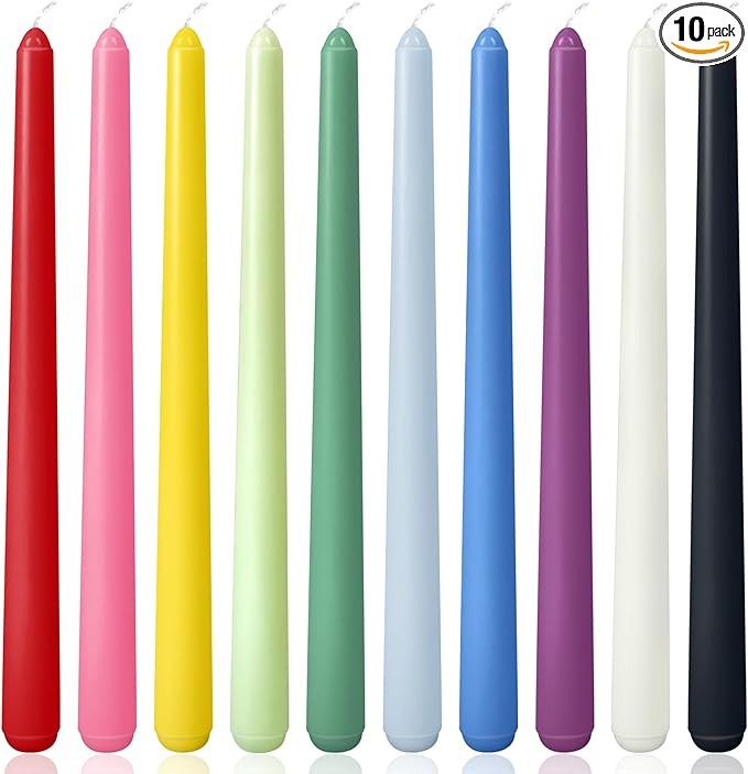 10 Inch Colored Taper Candles for Religious and Spiritual Settings, 10 Pack Unscented Candlestick... | Amazon (US)