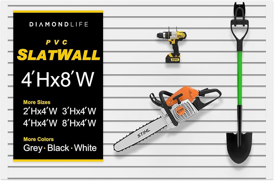 4'H x 8'W Slatwall Panel Garage Wall Organizer: Heavy Duty Wall Mounted PVC Wall Rack, Interlocki... | Amazon (US)