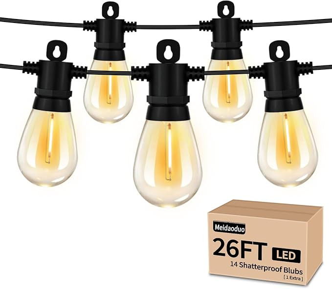 String Lights for Outside Patio 26FT IP65 Waterproof Outdoor String Lights Led with 13+1 S14 1W S... | Amazon (US)