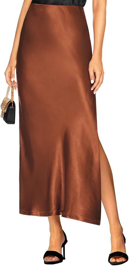 Women's 2025 Summer Satin Maxi Skirts High Waisted Spring Silk Casual A-Line Cocktail Party Long ... | Amazon (US)