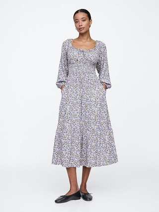 Smocked Squareneck Midi Dress | Gap Factory